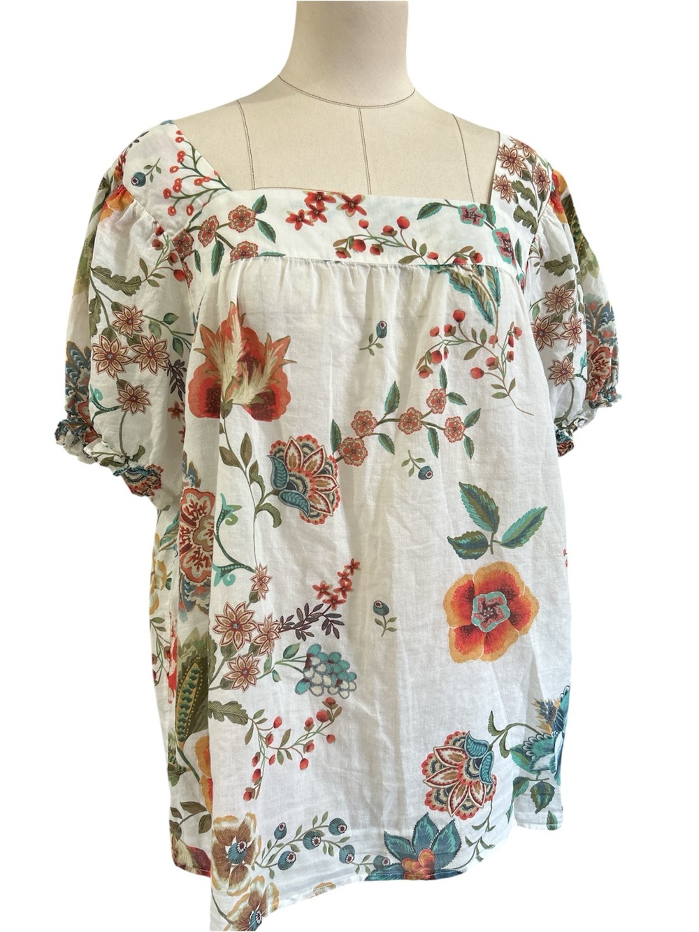 Johnny Was Ekru Ardell floral puff sleeve top large - Picture 4 of 9